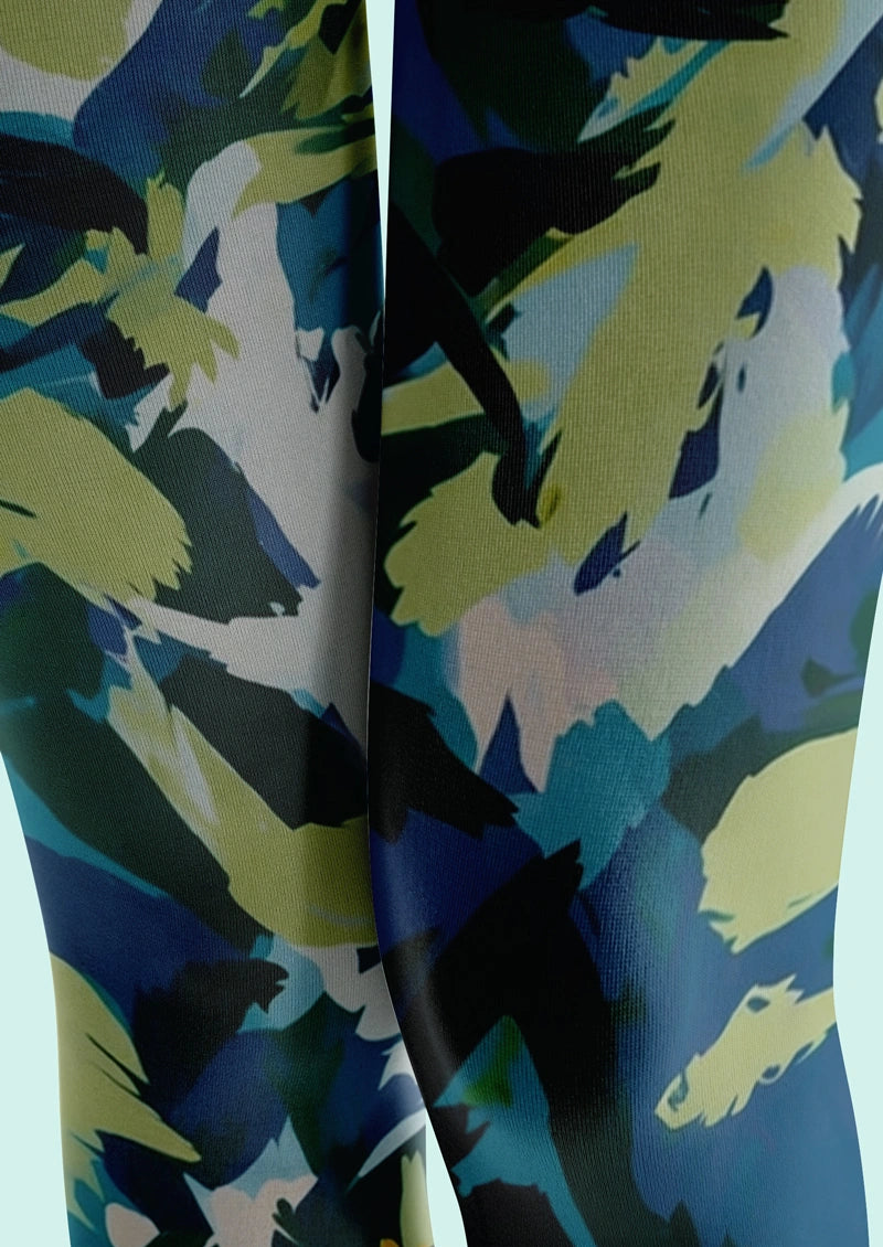 Blue Green Abstract Floral Tights Hosiery Pantyhose