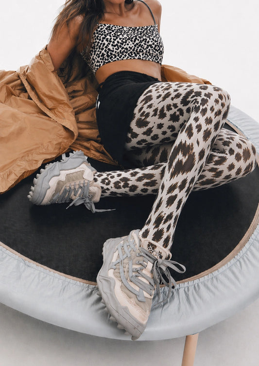 White Black Leopard Print Tights Hosiery Pantyhose
