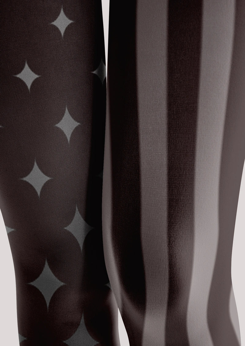 Brown Grey Star & Stripe Asymmetric Tights Hosiery Pantyhose
