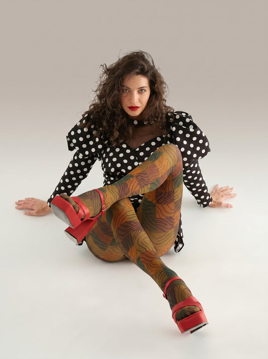 Retro Wood Grain Plaid Pattern Tights Hosiery Pantyhose