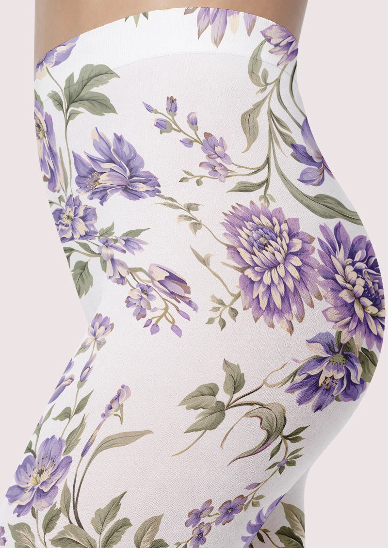 Vintage Purple Botanical Floral Print Footless Tights Hosiery Leggings