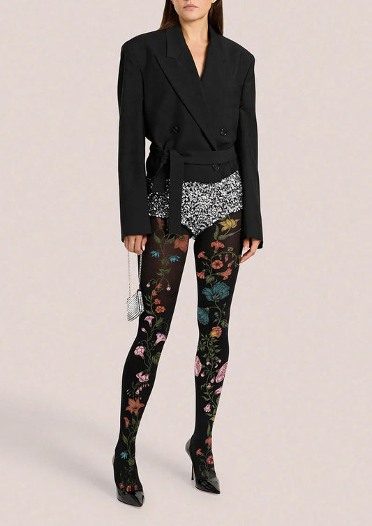 Midnight Garden Floral Tights Hosiery Pantyhose