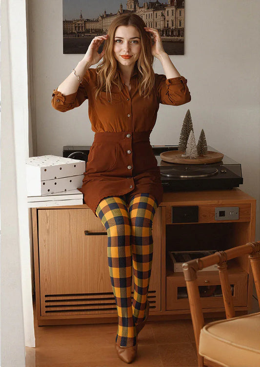 Pumpkin Plaid Tights Hosiery Pantyhose