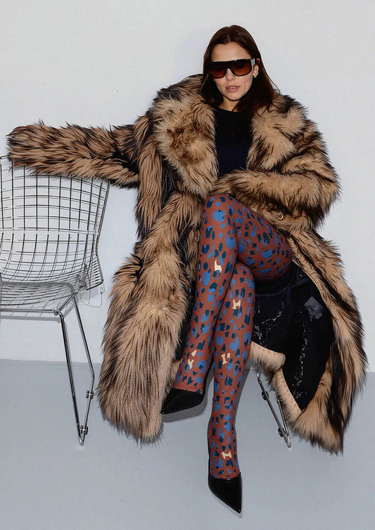 Mocha Blue Leopard Print Tights Hosiery Pantyhose