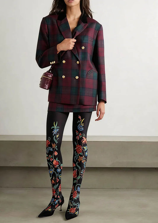 Exotic Floral Black Tights Hosiery Pantyhose