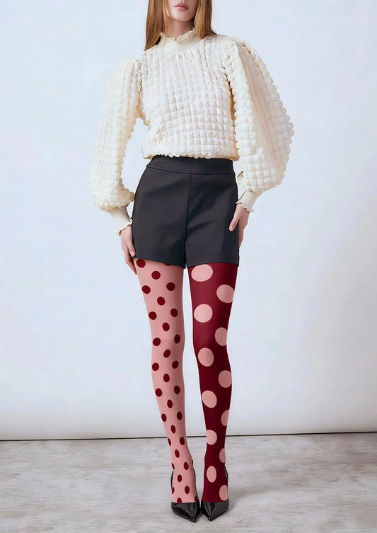 Burgundy Dots Tights Hosiery Pantyhose