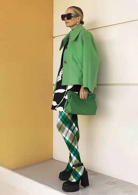 Forest Check Pattern Tights Hosiery Pantyhose