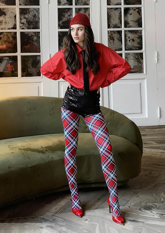 Christmas Classic Red Tartan Tights Hosiery Pantyhose