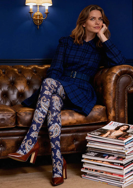Navy Elegant Paisley Tights Hosiery Pantyhose