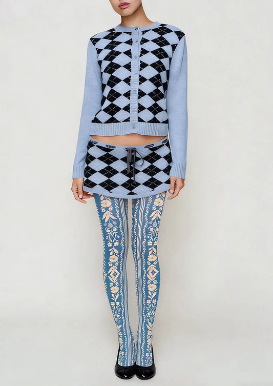 Floral pattern Blue Filigree Tights Hosiery Pantyhose