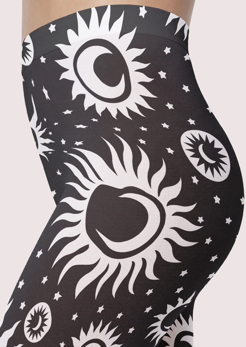 Celestial Sun Moon Print Footless Tights Hosiery Leggings