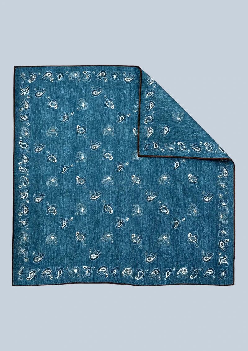 Blue Scattered Paisley Wool & Silk Square Scarf