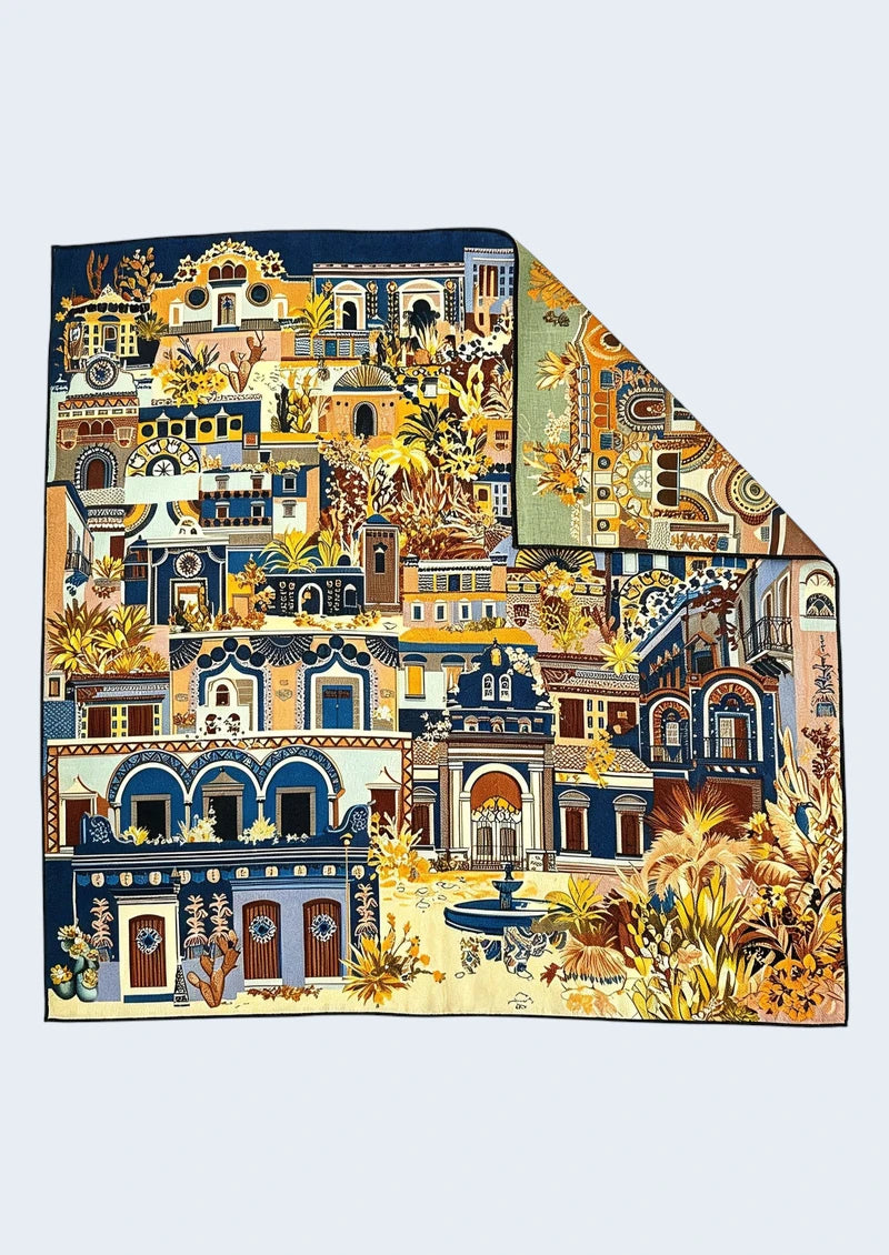 Navy & Gold Architectural Garden Wool & Silk Square Scarf