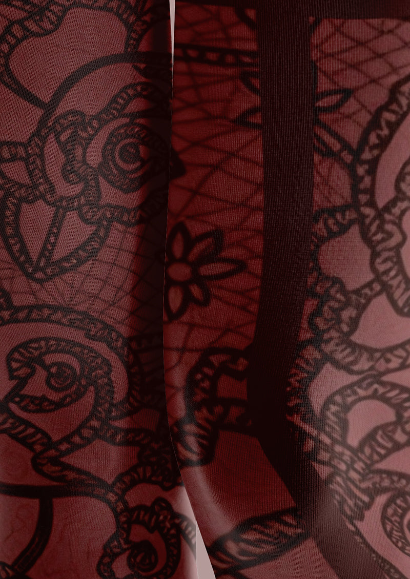 Red Rose Lace Back Seam Tights Hosiery Pantyhose