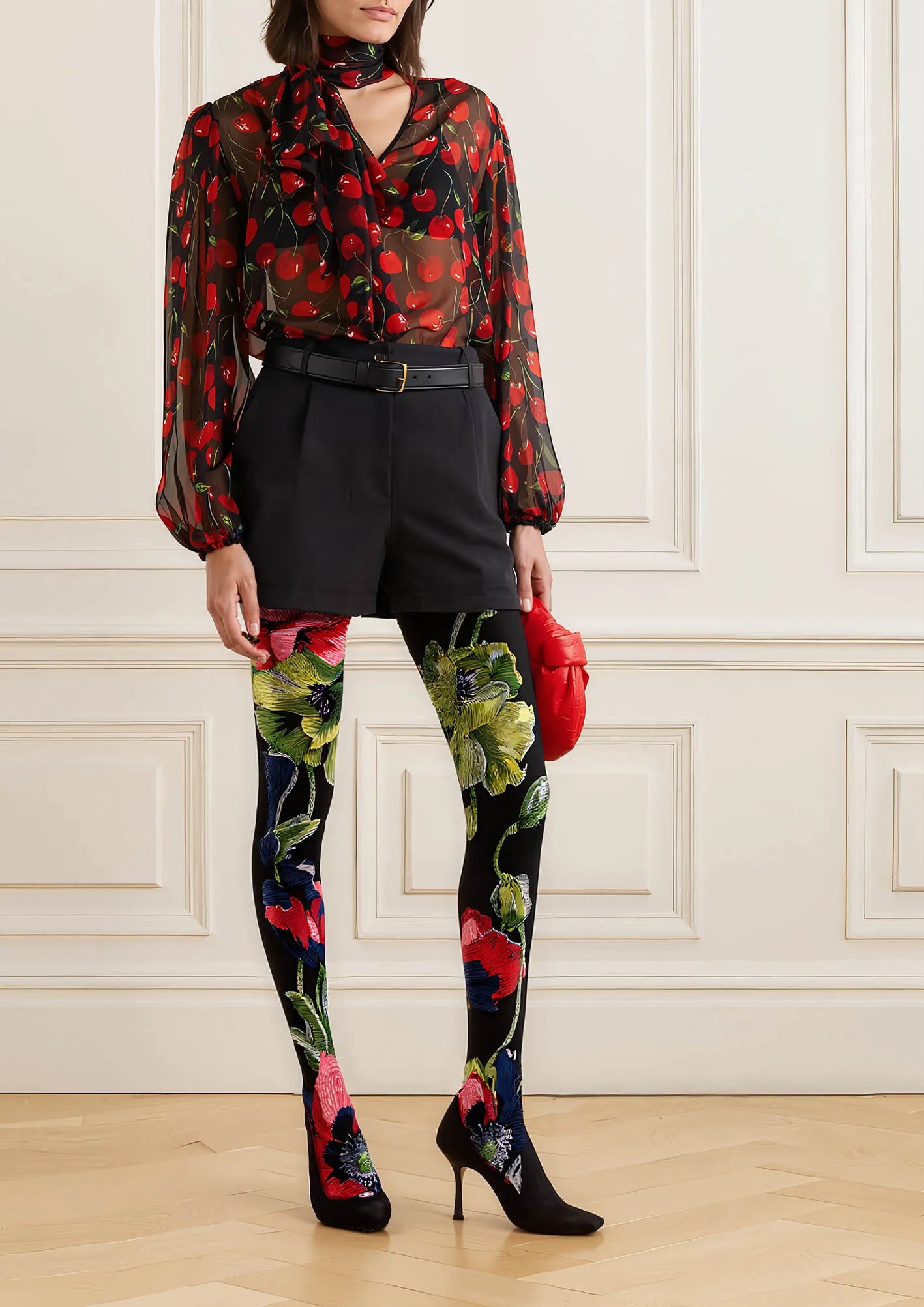 Midnight Flora Print Tights Hosiery Pantyhose