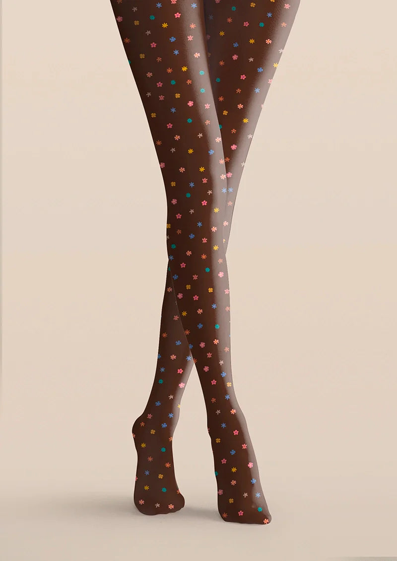 Brownish Dainty florals Tights Hosiery Pantyhose