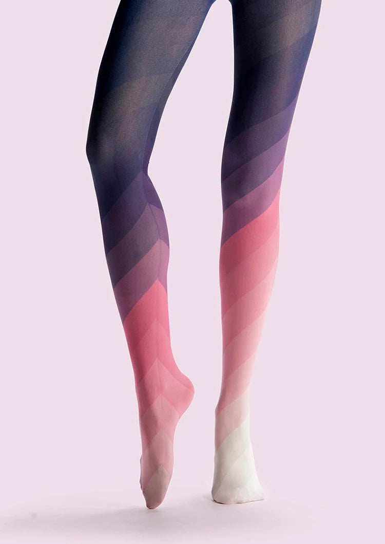 PopArt Print Tights Reverie Stripe gradient Pantyhose/Tights [Gradient Pink Black]