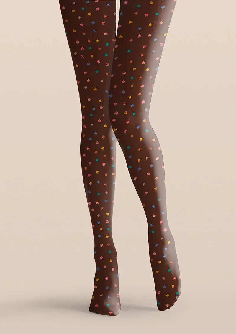 Brownish Dainty florals Tights Hosiery Pantyhose