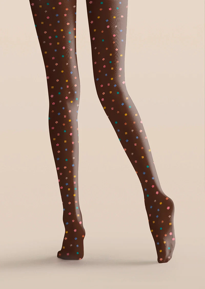 Brownish Dainty florals Tights Hosiery Pantyhose