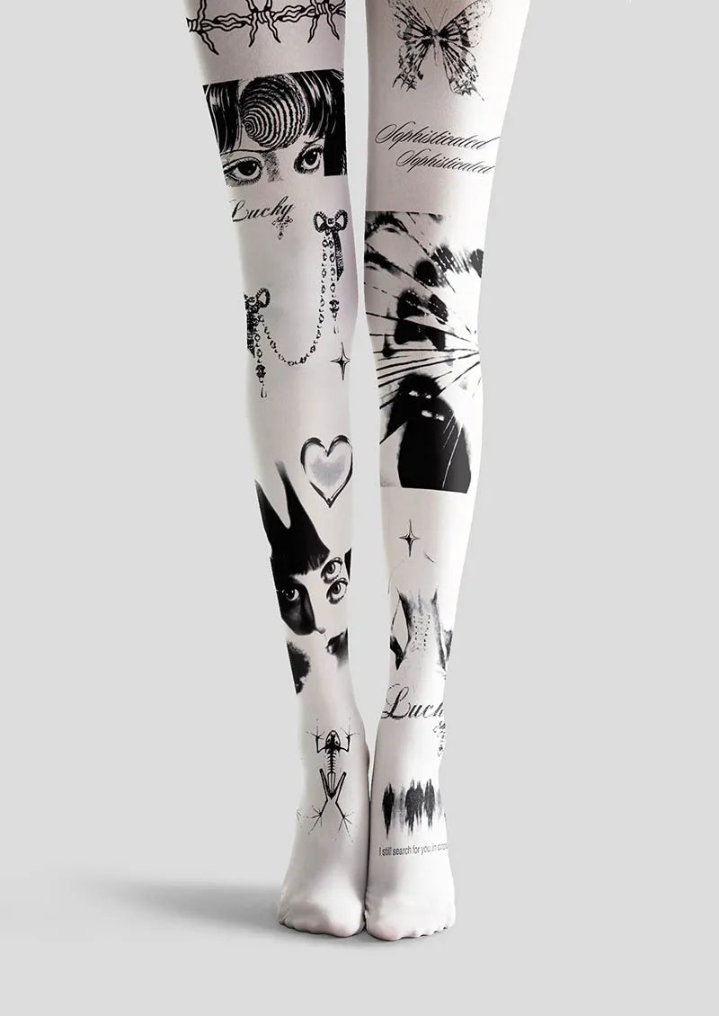 White Signal Girl Y2K Style Tights Hosiery Pantyhose