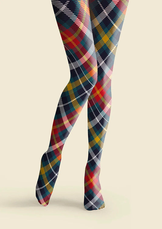 Deep Blue-Colorful Striped Check Tights Hosiery Pantyhose