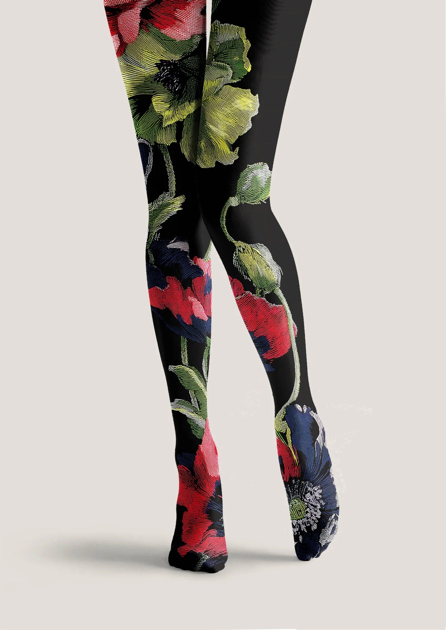 Midnight Flora Print Tights Hosiery Pantyhose