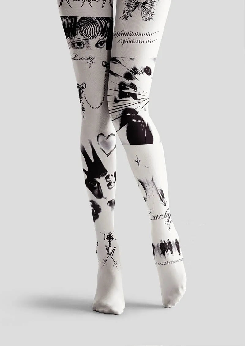 White Signal Girl Y2K Style Tights Hosiery Pantyhose