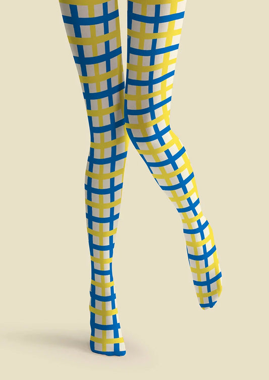 Yellow-blue checkered Tights Hosiery Pantyhose