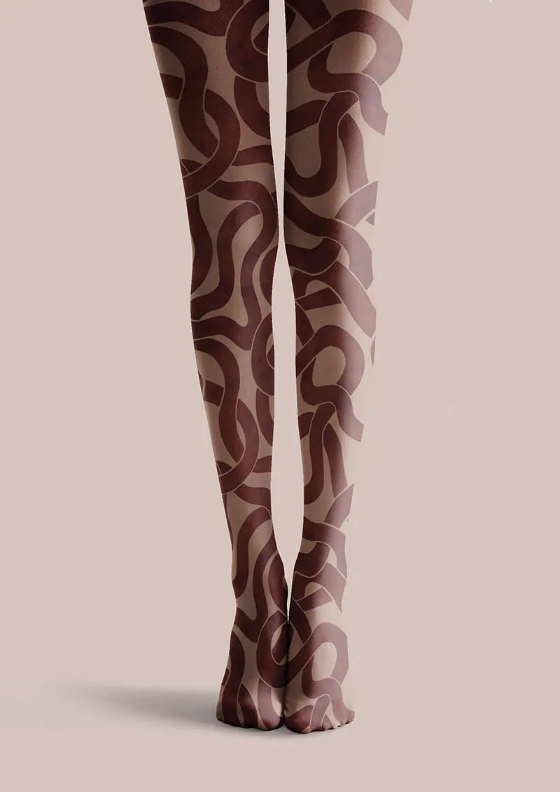 Brown Wave Art Tights – Coffee Ripple Pattern Pantyhose | Marcellise