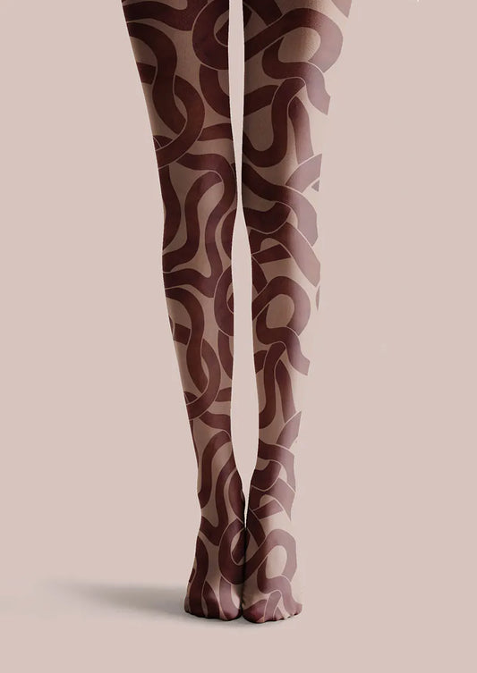 Brown Wave Art Tights Hosiery Pantyhose