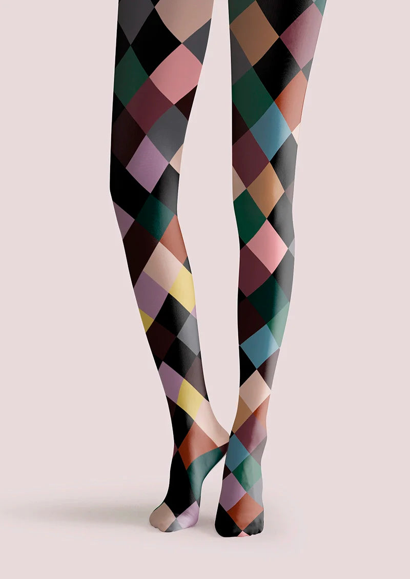 Color Checkered Pattern Tights Hosiery Pantyhose
