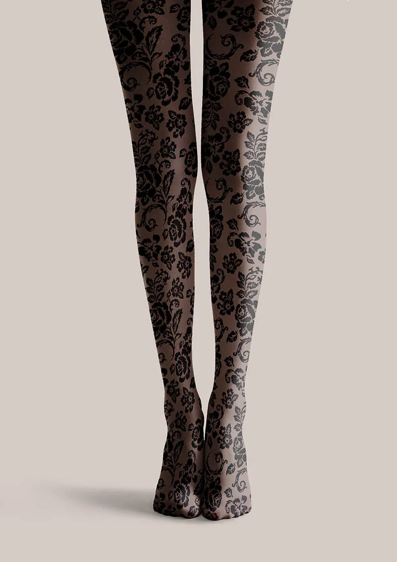 Flower Print Dark Bloom Tights Hosiery Pantyhose