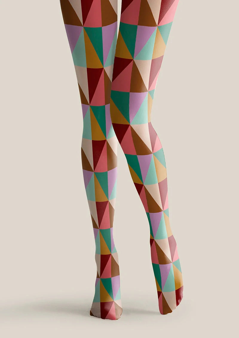 Red-color Rhombus Pattern Tights Hosiery Pantyhose