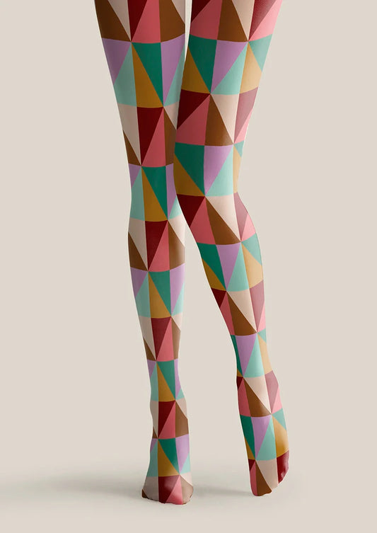 Red-color Rhombus Pattern Tights Hosiery Pantyhose