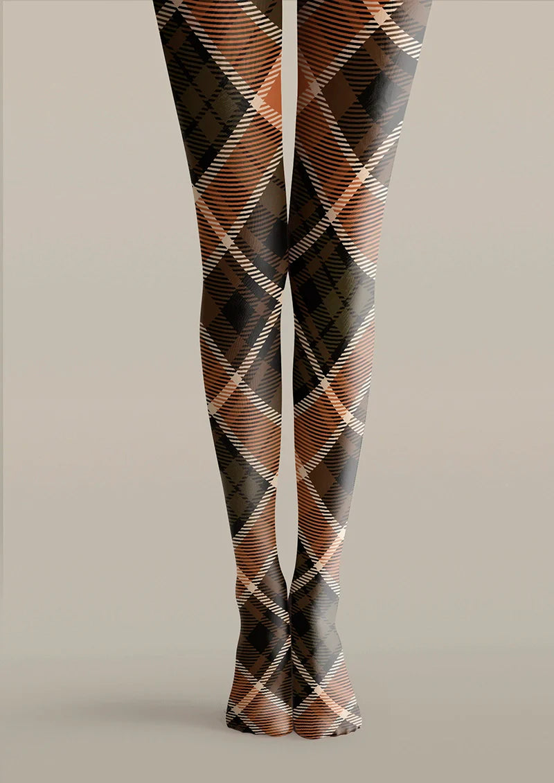 Brownish Gray Check Tights Hosiery Pantyhose