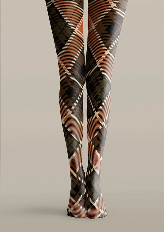 Brownish Gray Check Tights Hosiery Pantyhose