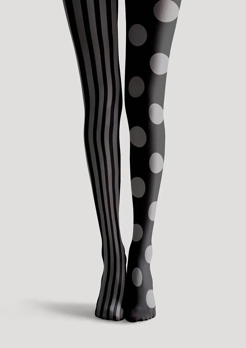 Black-Grey Stripe Dot Tights Hosiery Pantyhose