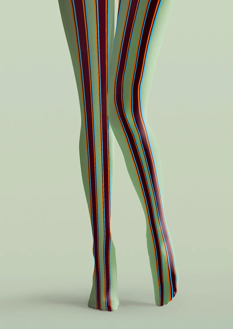 Green Brown Stripes College Tights Hosiery Pantyhose