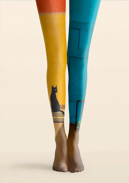 Curled Cat in Warm Light Tights Hosiery Pantyhose