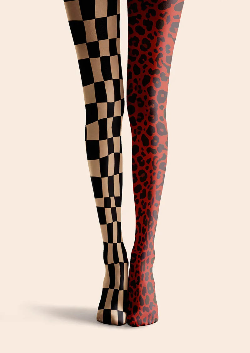 Geometric Art Split Checker Tights Hosiery Pantyhose