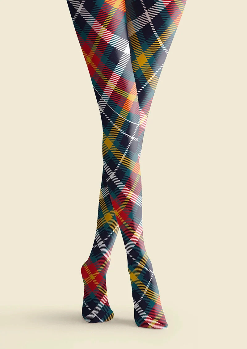 Deep Blue-Colorful Striped Check Tights Hosiery Pantyhose