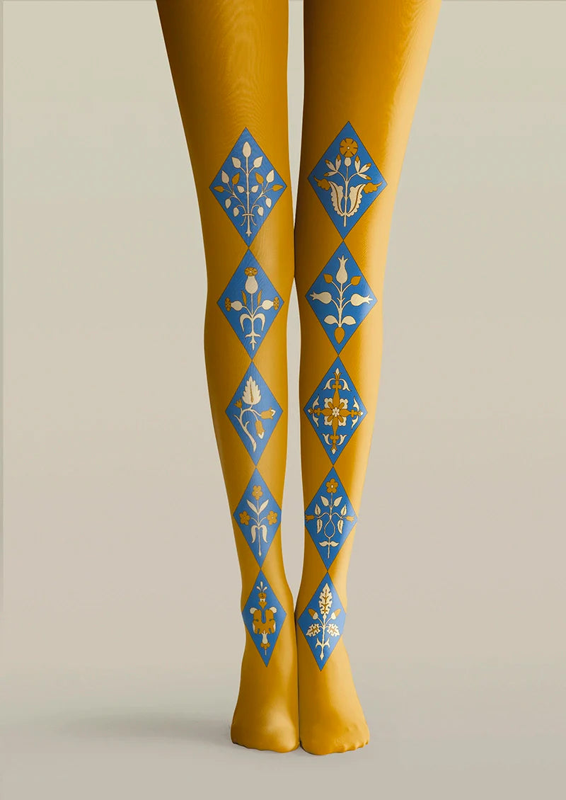 Floral Diamond Pattern Tights Hosiery Pantyhose