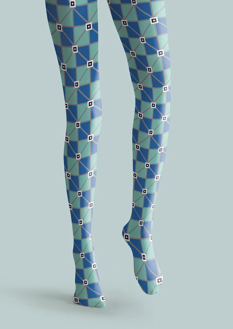 Purple-Mint Green checkered Tights Hosiery Pantyhose