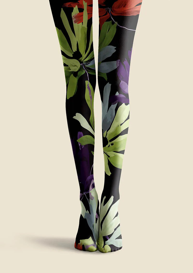 Tropical Leaf Mix Tights Hosiery Pantyhose