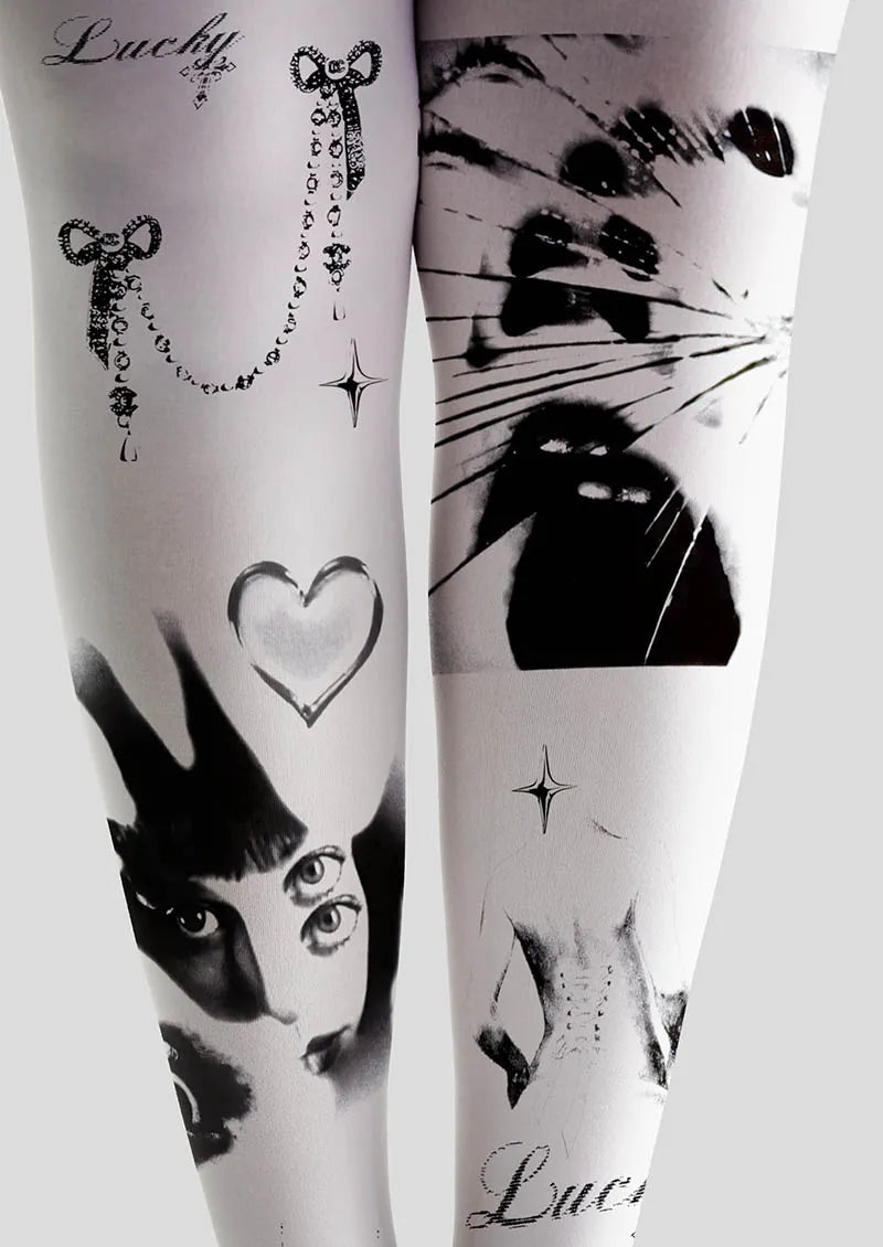 White Signal Girl Y2K Style Tights Hosiery Pantyhose