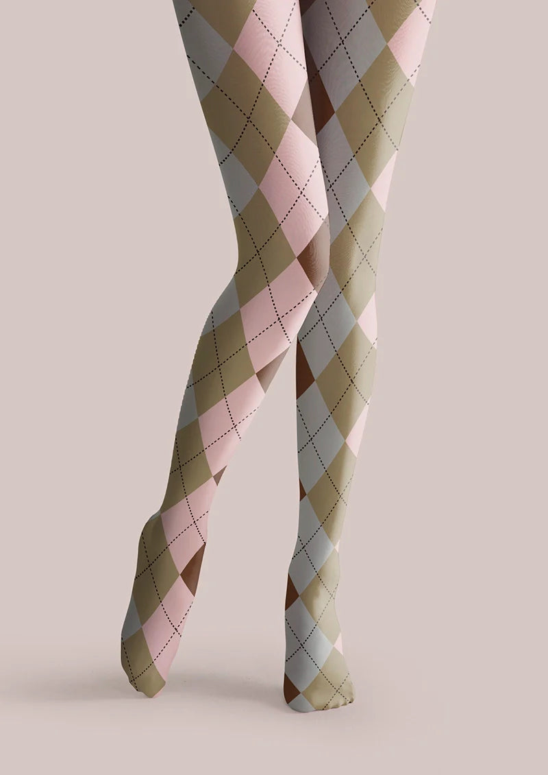 Pinkish Yellow Plaid Tights Hosiery Pantyhose