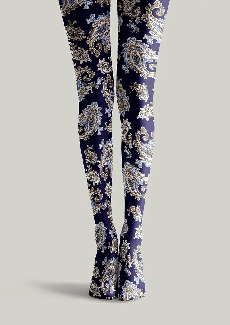 Navy Elegant Paisley Tights Hosiery Pantyhose
