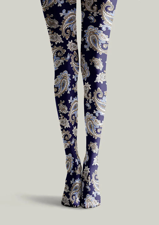 Navy Elegant Paisley Tights Hosiery Pantyhose