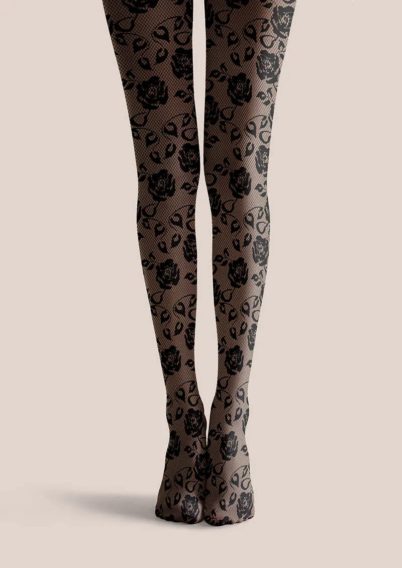 Lace Print Noir Bloom Tights Hosiery Pantyhose