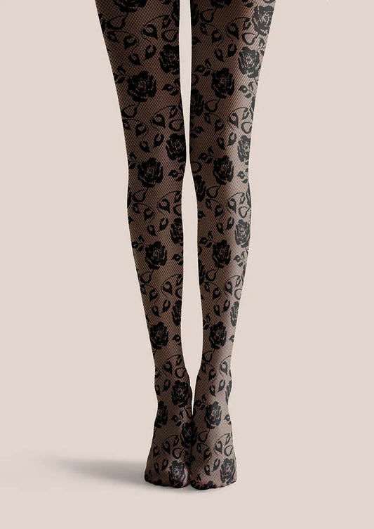 Lace Print Noir Bloom Tights Hosiery Pantyhose